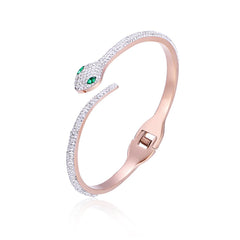 Cubic Zirconia & 18K Rose Gold-Plated Snake Bangle