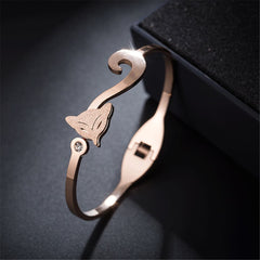 cubic zirconia & 18k Rose Gold-Plated Frosted Fox Bangle - streetregion