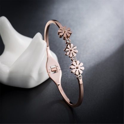 Cubic Zirconia and 18K Rose Gold-Plated Triple Mum Hinge Bangle, rose gold bangle bracelet, detail close-up