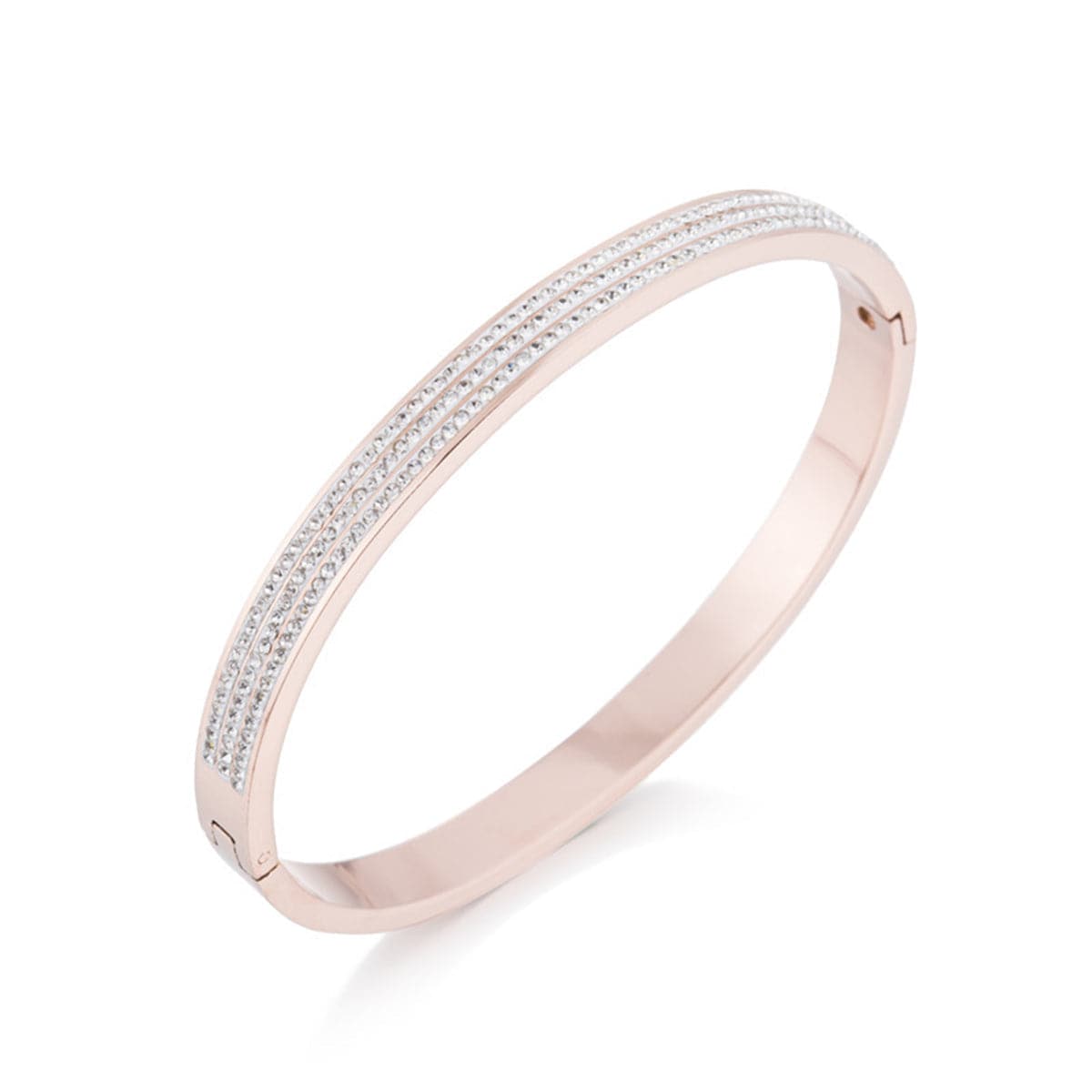 Cubic Zirconia and 18K Rose Gold-Plated Pavé-Set Layer Bangle, rose gold bangle bracelet, dainty minimalist design, side view