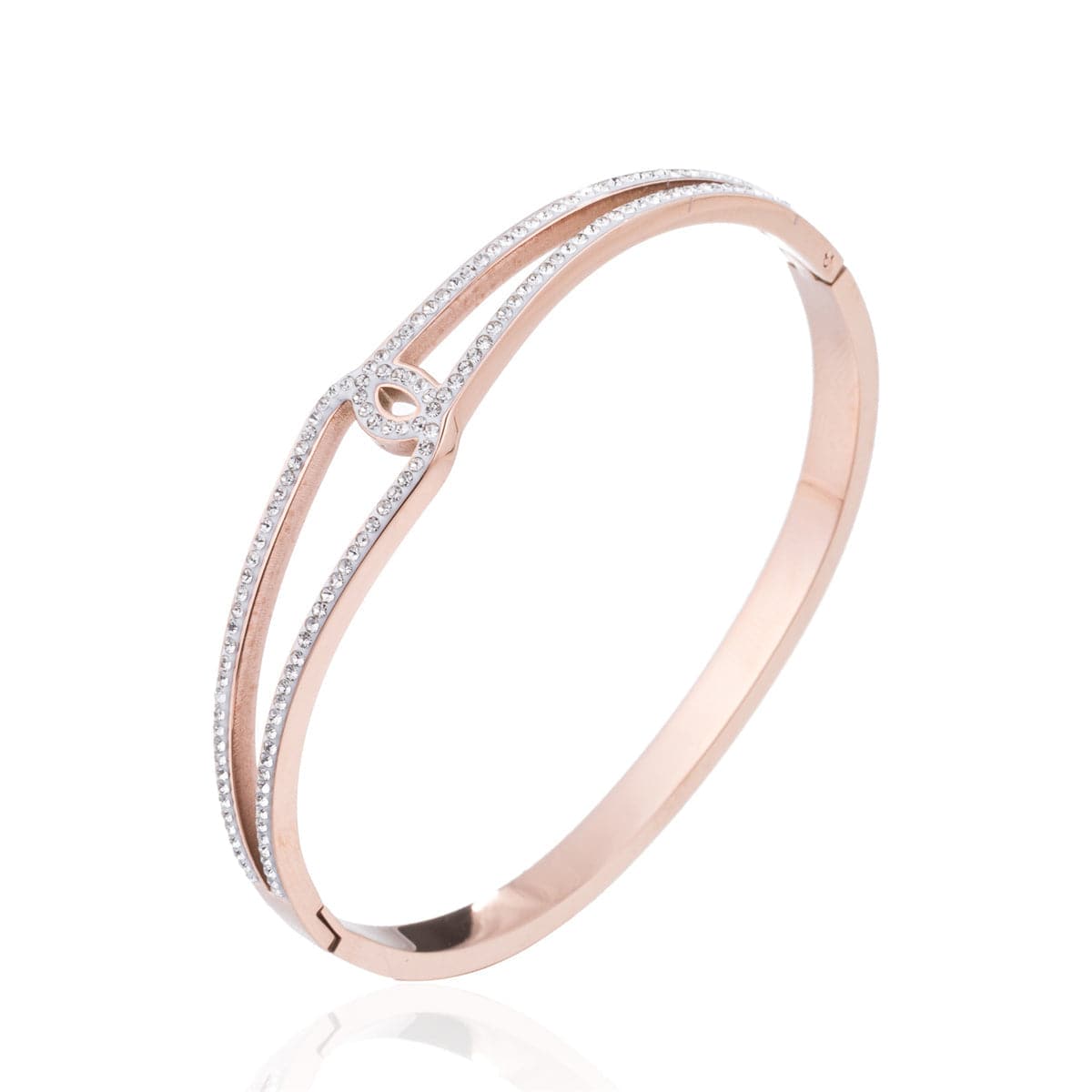 Cubic Zirconia and 18K Rose Gold-Plated Openwork Geometric Bangle, rose gold bangle bracelet, side view