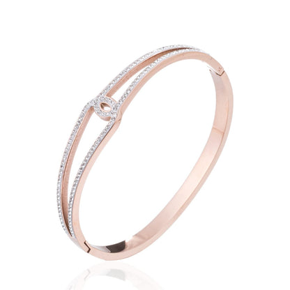 Cubic Zirconia and 18K Rose Gold-Plated Openwork Geometric Bangle, rose gold bangle bracelet, side view