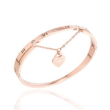 Cubic Zirconia & 18k Rose Gold-Plated Heart Charm Bangle