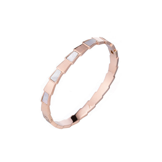 18K Rose Gold-Plated Ladder Bangle, rose gold bangle bracelet, everyday style, front view
