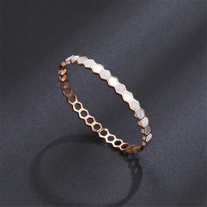 Cubic Zirconia and Shell Honeycomb Bangle, bangle bracelet, vintage-inspired design, front view