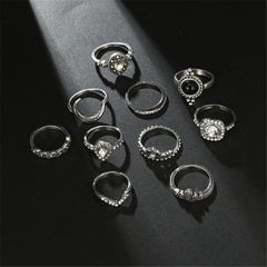 Cubic Zirconia & Silver-Plated Pavé Teardrop Ring Set