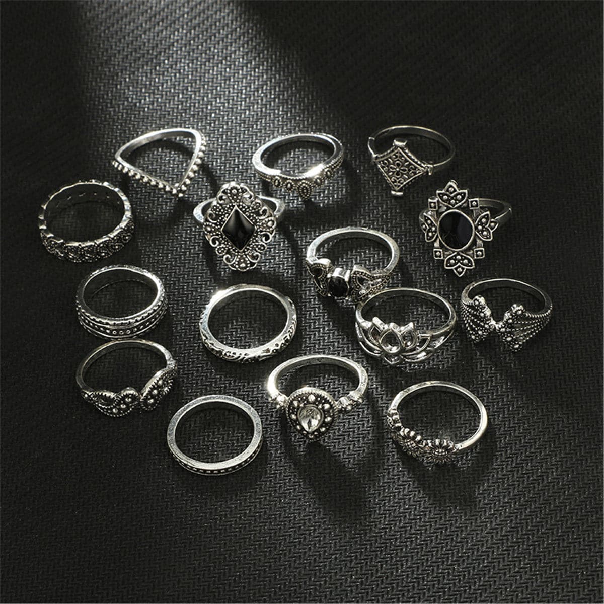 Cubic Zirconia & Resin Silver-Plated Sunflower Ring Set
