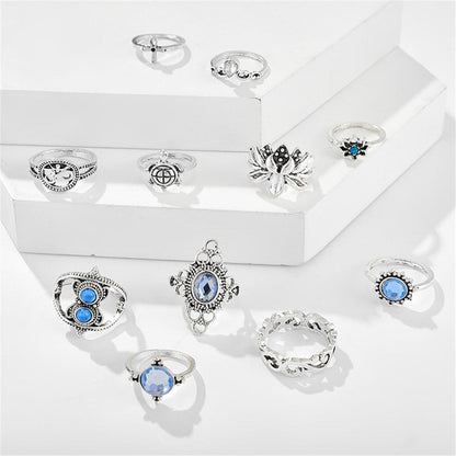 Cubic Zirconia and Silver-Plated Tortoise Ring Set, jewelry gift sets for women, dainty minimalist design, detail close-up
