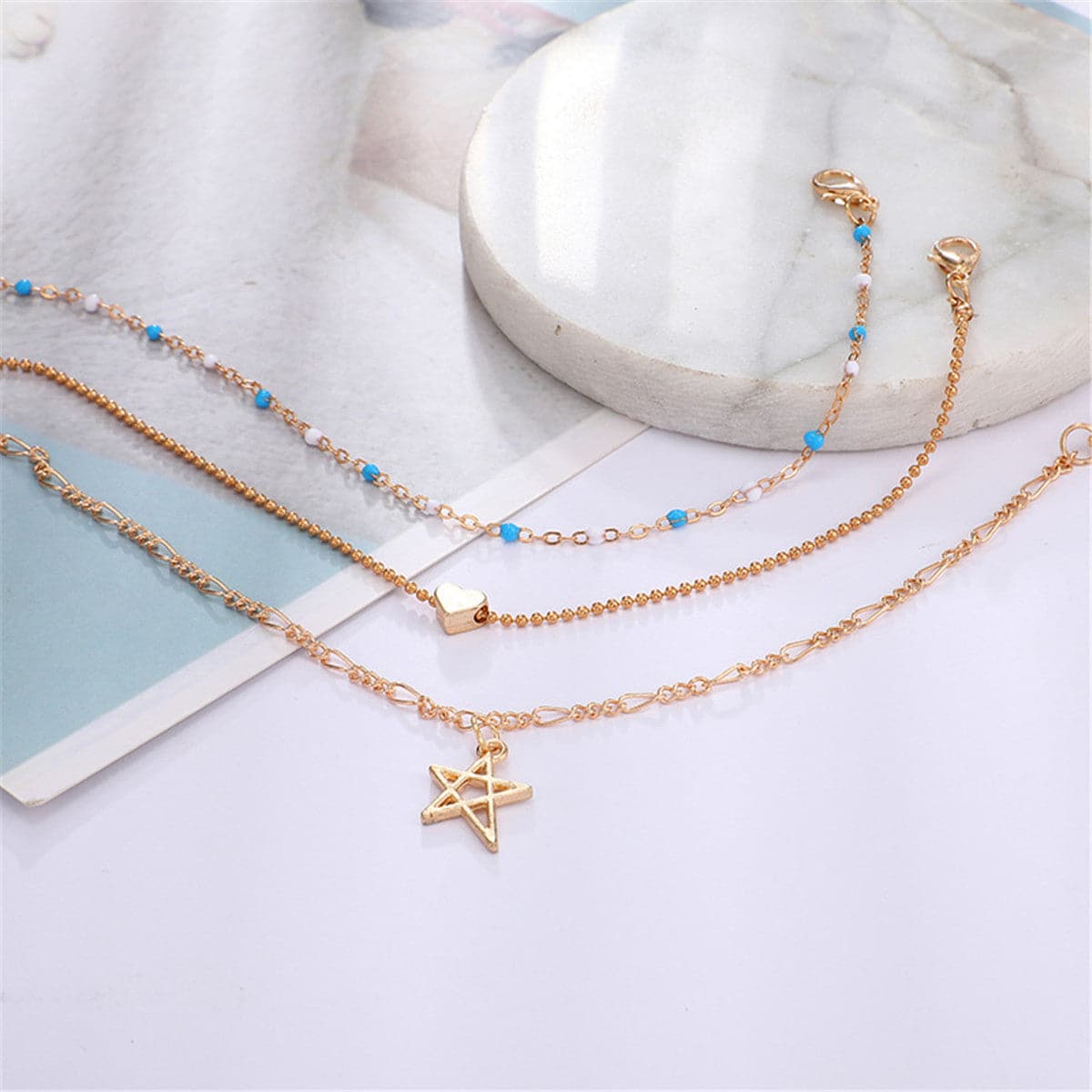 18K Gold-Plated Star & Heart Bracelet Set