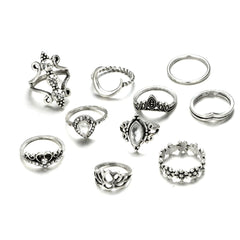 Cubic Zirconia & Silver-Plated Lotus Flower Ring Set