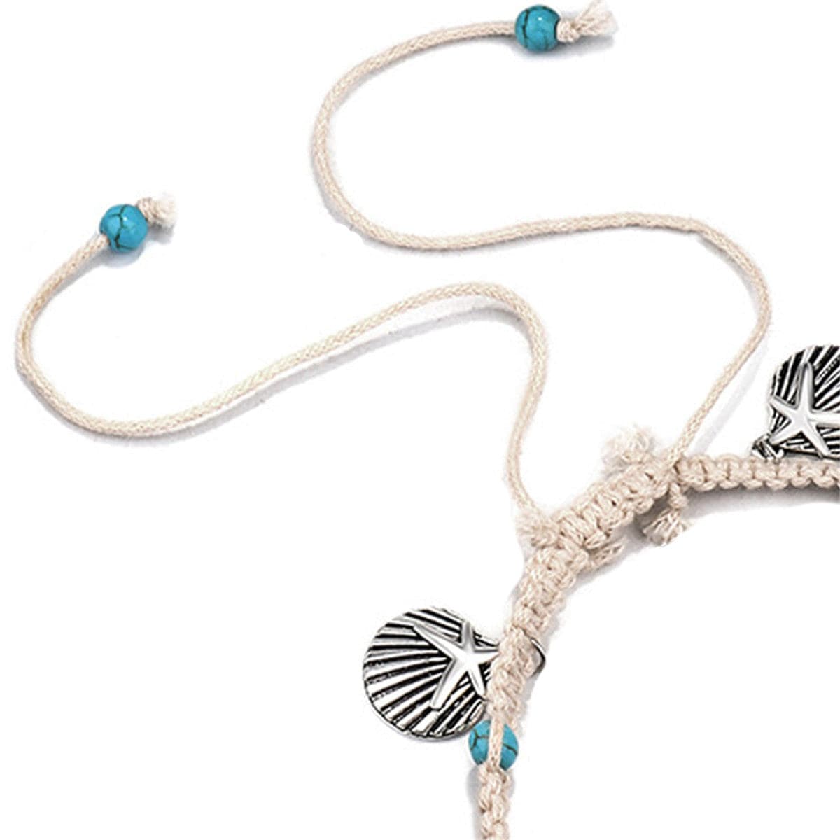 Turquoise and Silver-Plated Starfish Charm Anklet, silver anklet bracelet, elegant gift for her, lifestyle look
