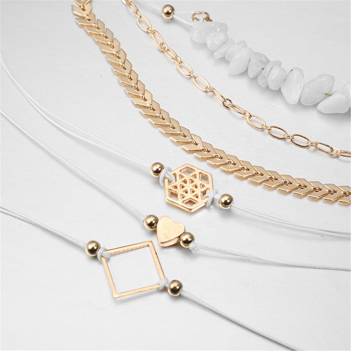 White Resin and 18K Gold-Plated Geometric Charm Bracelet Set, jewelry gift sets for women, lifestyle look