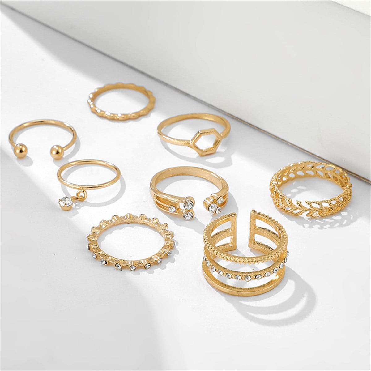 Cubic Zirconia & 18K Gold-Plated Openwork Octagon Ring Set