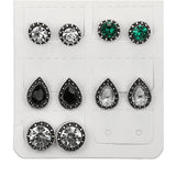 Green Crystal & Silver-Plated Stud Earrings Set