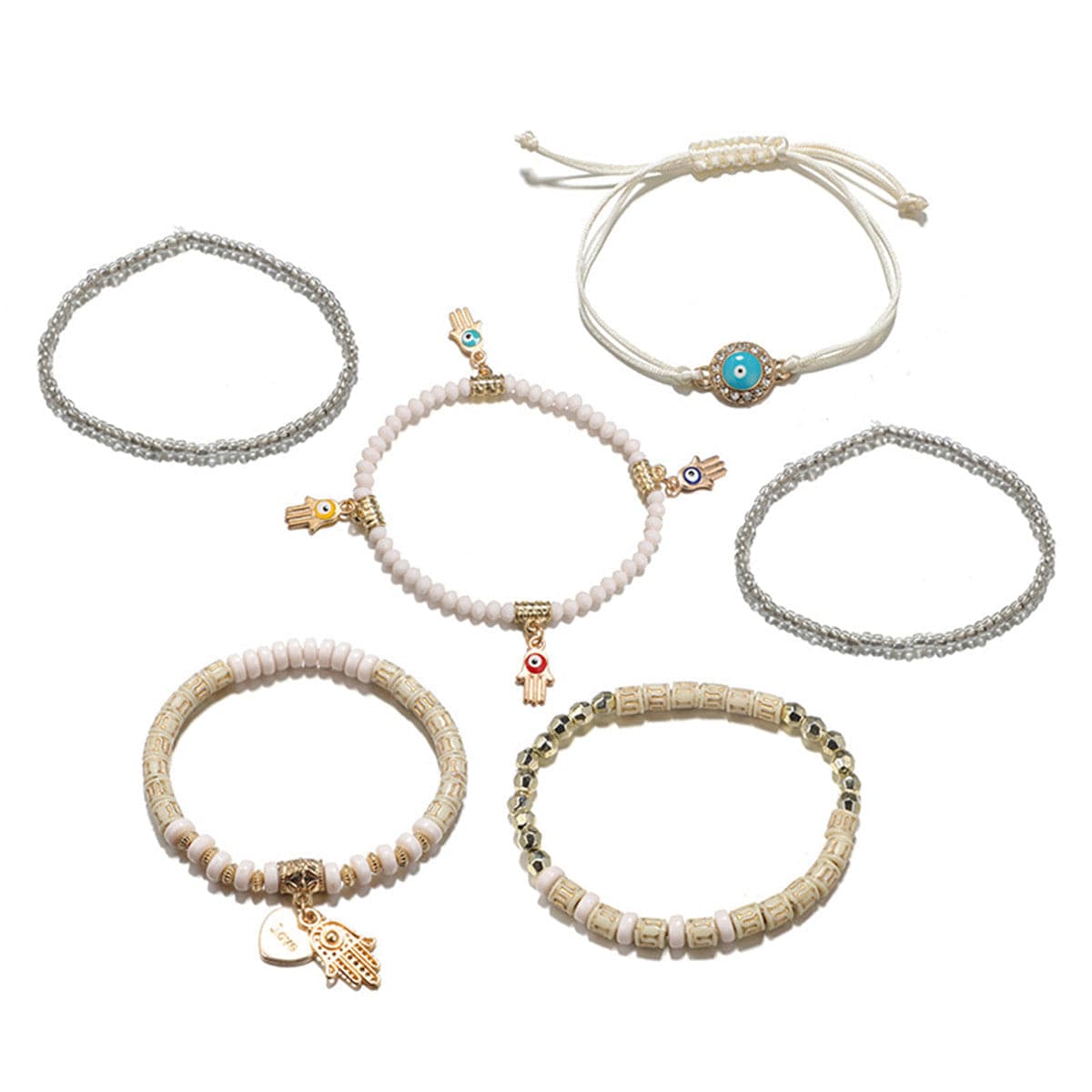Turquoise & 18K Gold-Plated Hamsa Heart Bracelet Set