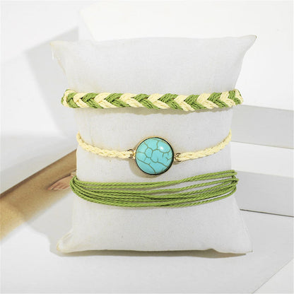 Turquoise and Polyster 18K Gold-Plated Braided Bracelet Set, jewelry gift sets for women, lifestyle look