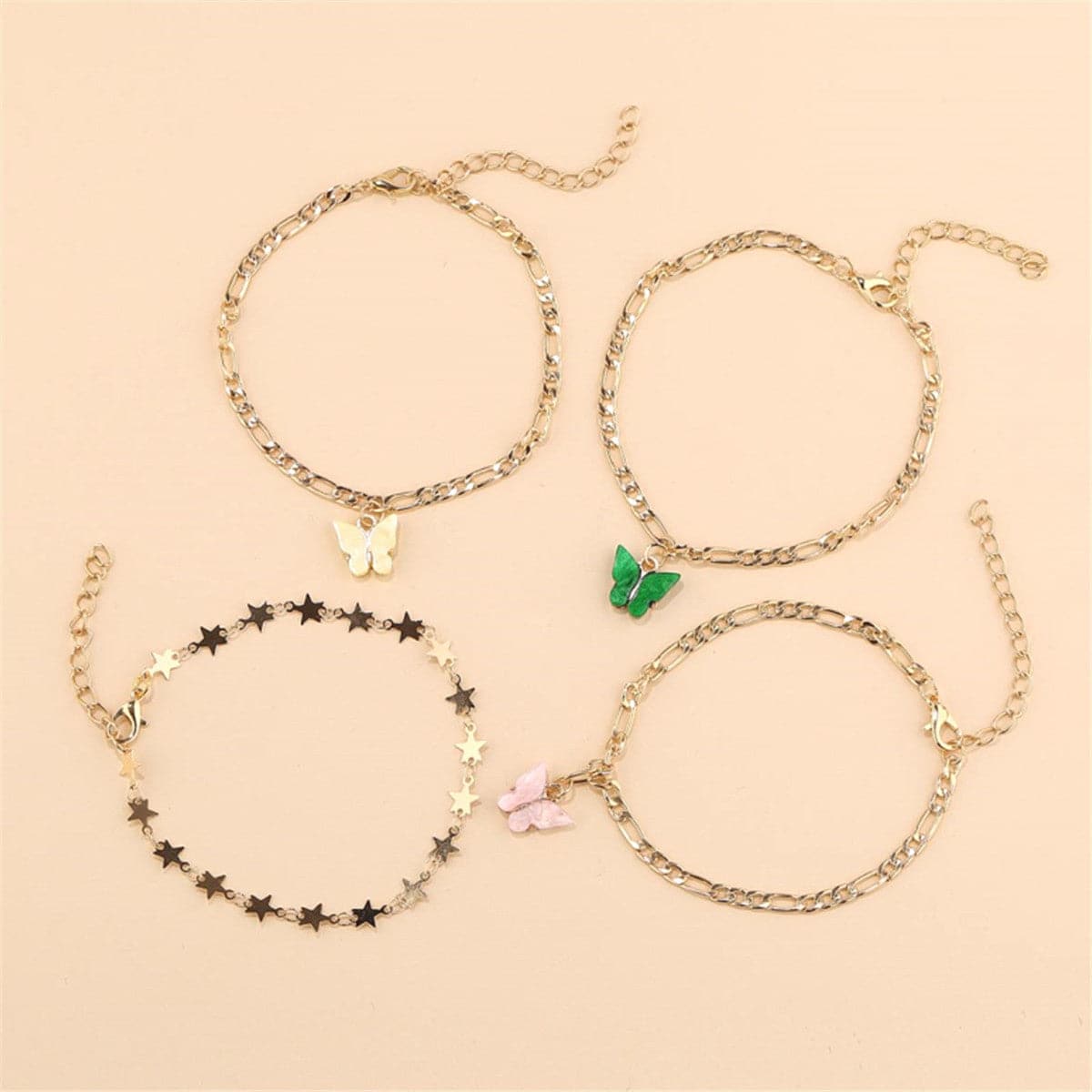 Shell & 18K Gold-Plated Butterfly Anklet Set