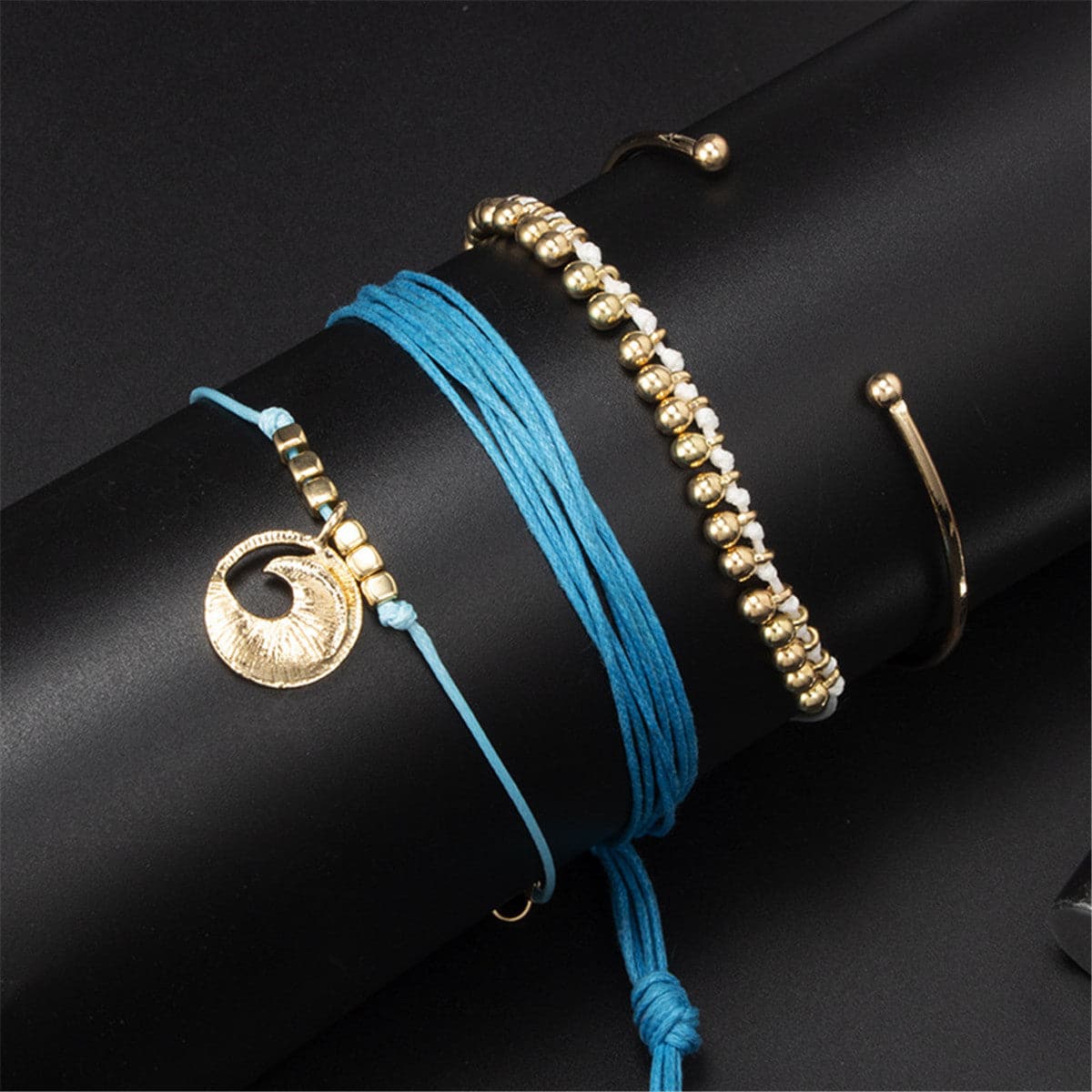 Blue & 18K Gold-Plated Wave Charm Bracelet Set