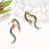 Blue Cubic Zirconia & 18k Gold-Plated Snake Drop Earrings