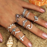 Cubic Zirconia & Silver-Plated Leaf Ring Set