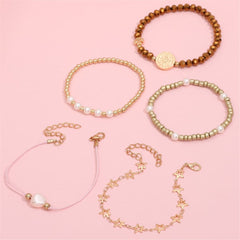 Pearl & 18K Gold-Plated Star Beaded Bracelet Set