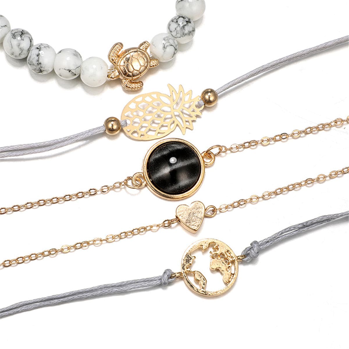 Gray Turquoise and 18K Gold-Plated Pineapple Bracelet Set, jewelry gift sets for women, everyday style, lifestyle look