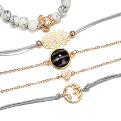 Gray Turquoise & 18K Gold-Plated Pineapple Bracelet Set