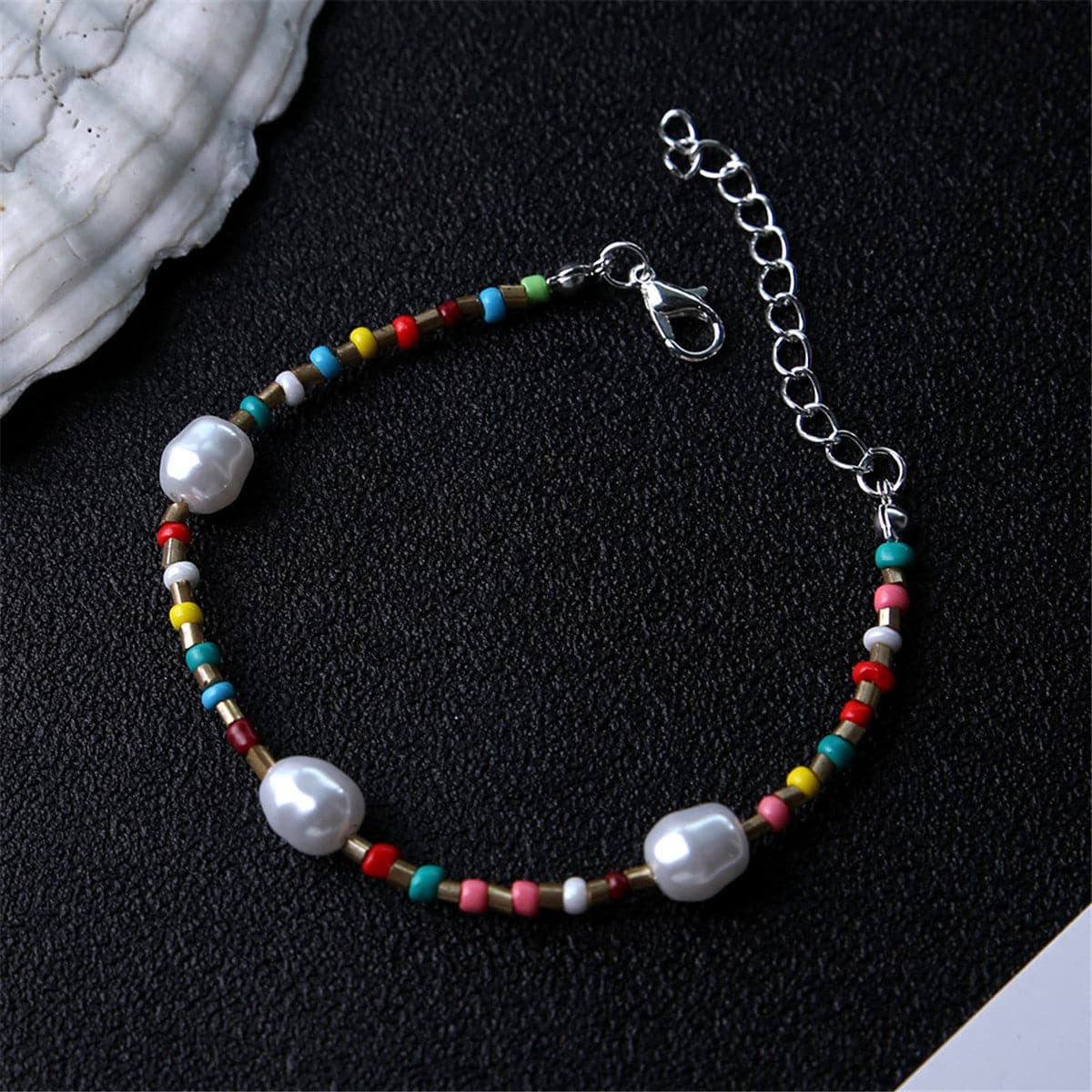 Pearl and Multi-Colored Howlite Beaded Anklet, anklet bracelet, botanical inspired, lifestyle look