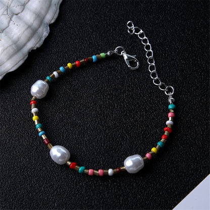 Pearl and Multi-Colored Howlite Beaded Anklet, anklet bracelet, botanical inspired, lifestyle look