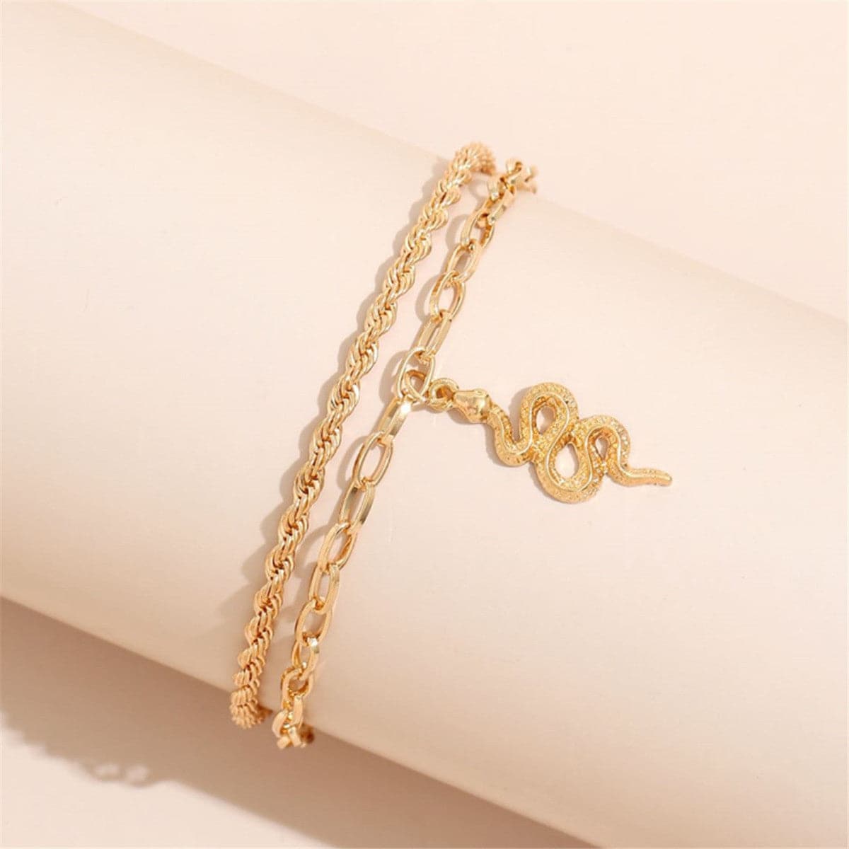 18K Gold-Plated Snake Charm Anklet and Rope Chain Anklet, jewelry gift sets for women, lifestyle look