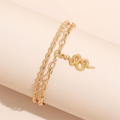 18K Gold-Plated Snake Charm Anklet and Rope Chain Anklet, jewelry gift sets for women, lifestyle look