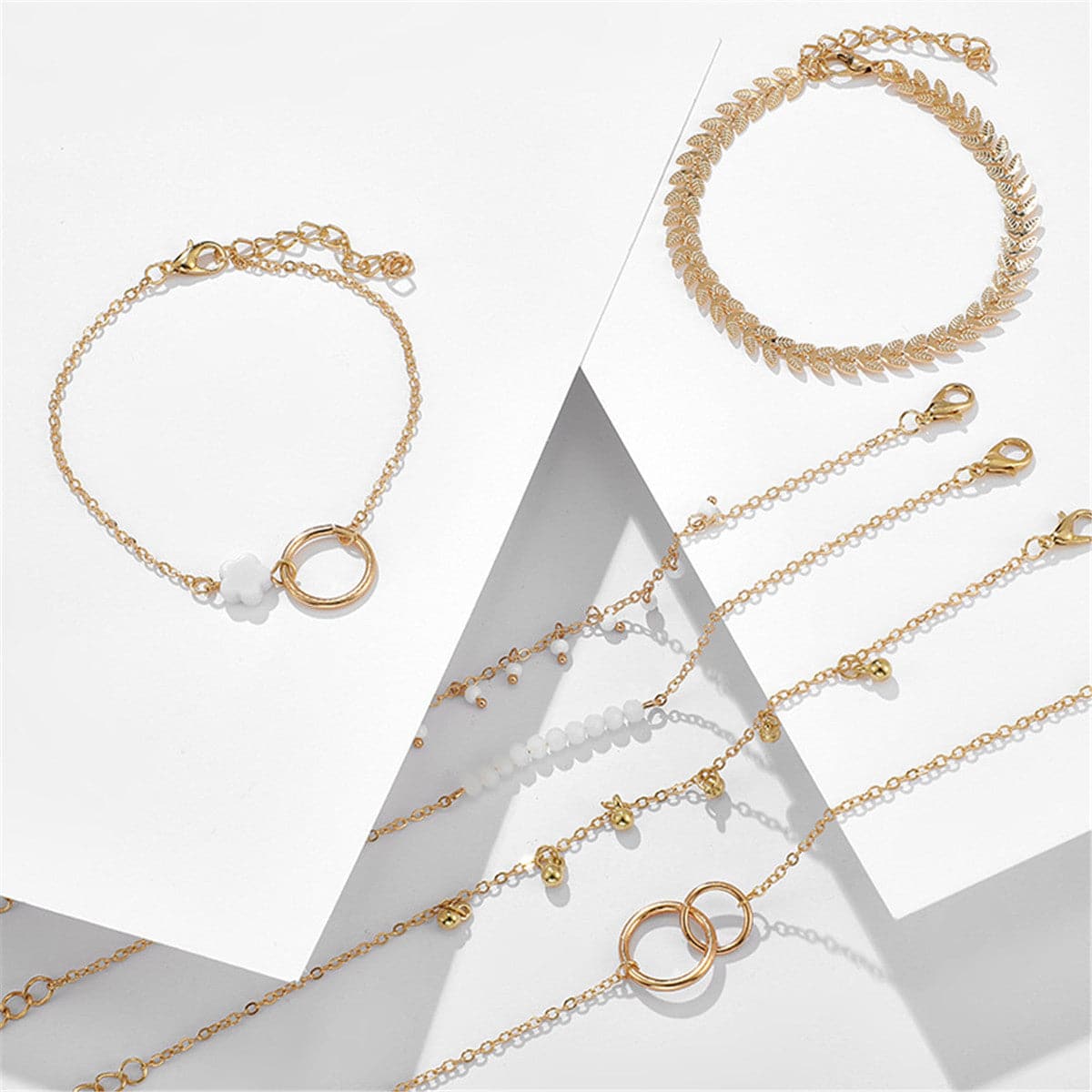 18K Gold-Plated Leaf Bracelet Set, jewelry gift sets for women, everyday style, styled look