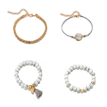 Gray Turquoise and 18K Gold-Plated Stretch Bracelet Set, jewelry gift sets for women, dainty minimalist design, side view