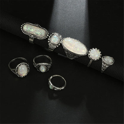 Iridescent and Silver-Plated Long Oval Ring Set, jewelry gift sets for women, elegant gift for her, lifestyle look