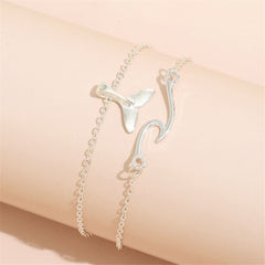 Silver-Plated Fishtail Charm Anklet & Wave Charm Anklet