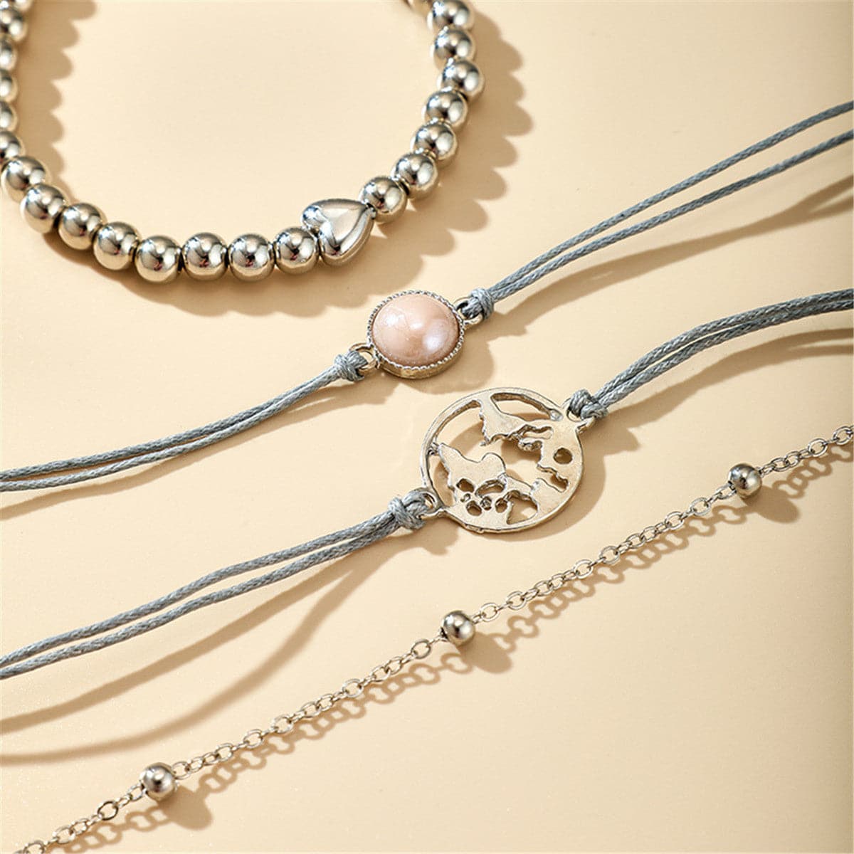 Silver-Plated Globe Charm Bracelet Set, jewelry gift sets for women, botanical inspired, lifestyle look