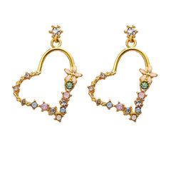 Cubic Zirconia & 18K Gold-Plated Flower Heart Dangle Earrings