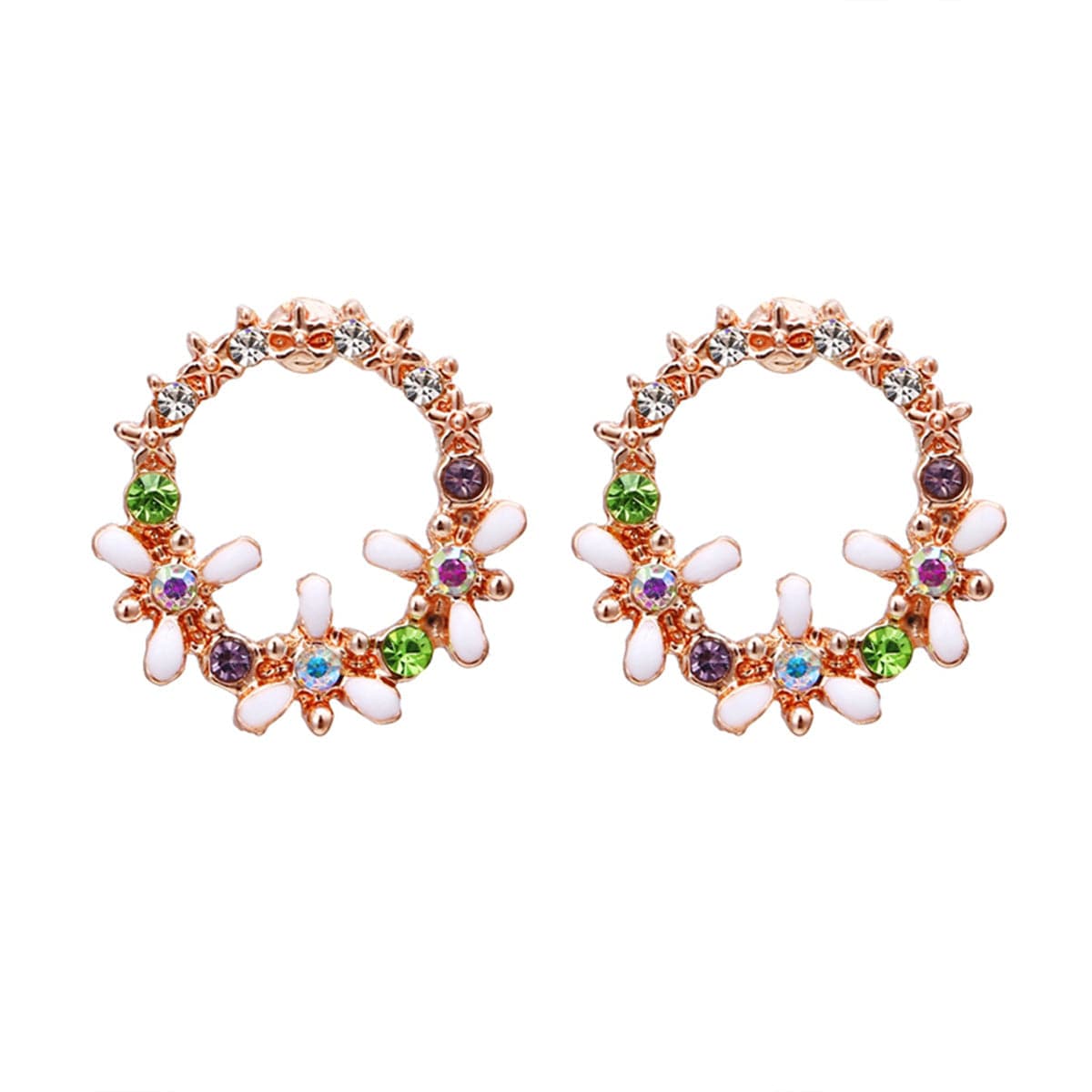 Crystal & Cubic Zirconia Flower Stud Earrings