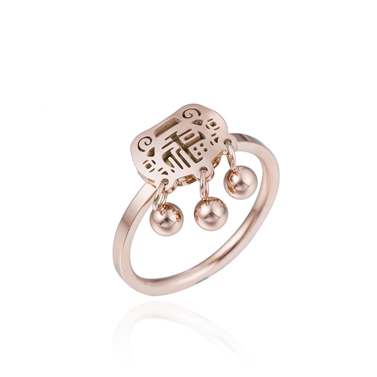 18K Rose Gold-Plated Lock Of Longevity Band Ring, rose gold statement rings for women, dainty minimalist design, front view