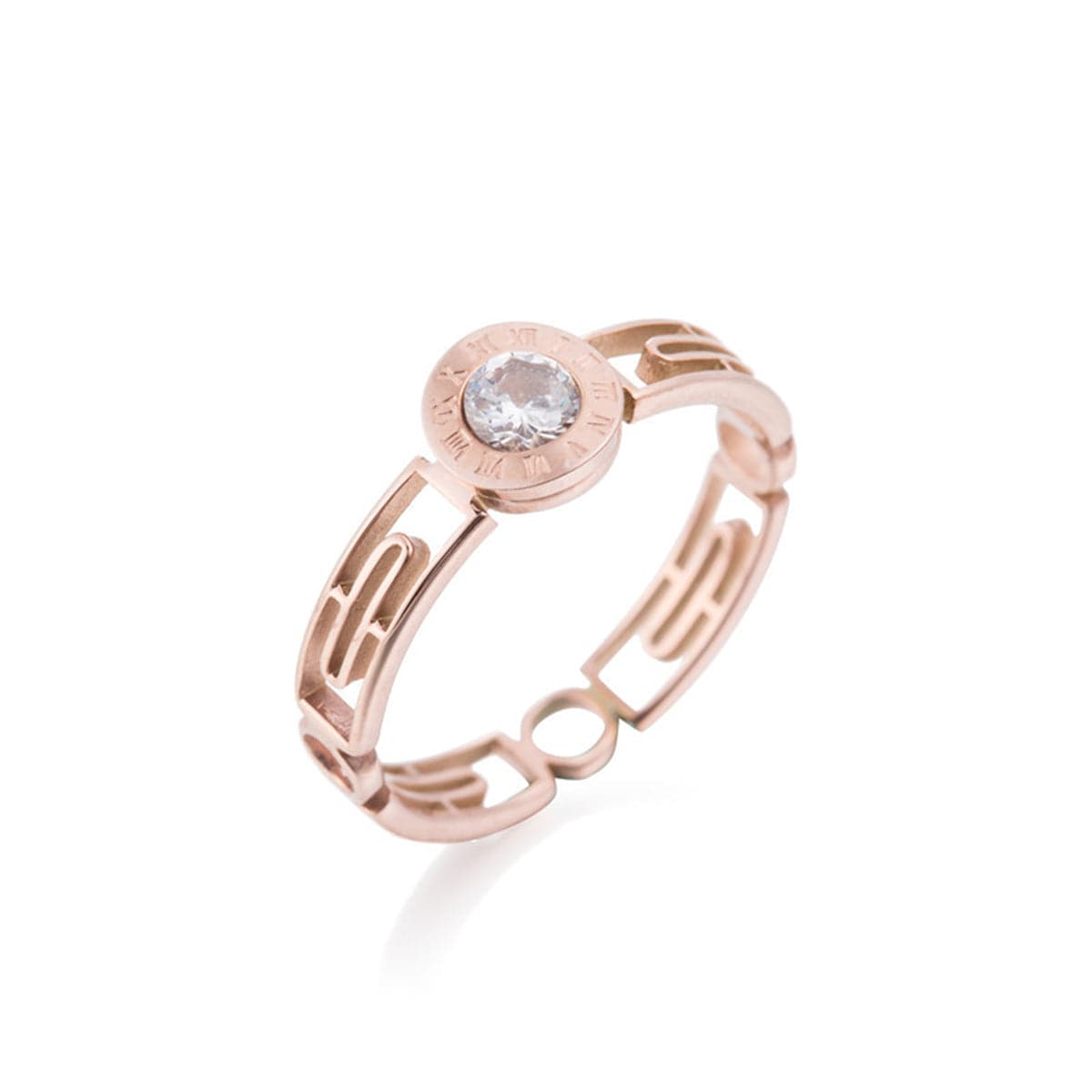 Crystal & 18k Rose Gold-Plated Roman Numeral Ring - streetregion