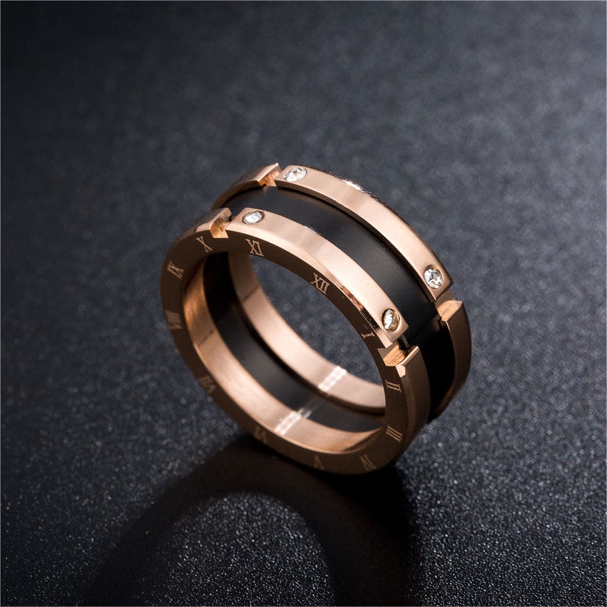Cubic Zirconia & 18K Rose Gold-Plated Roman Numeral Band