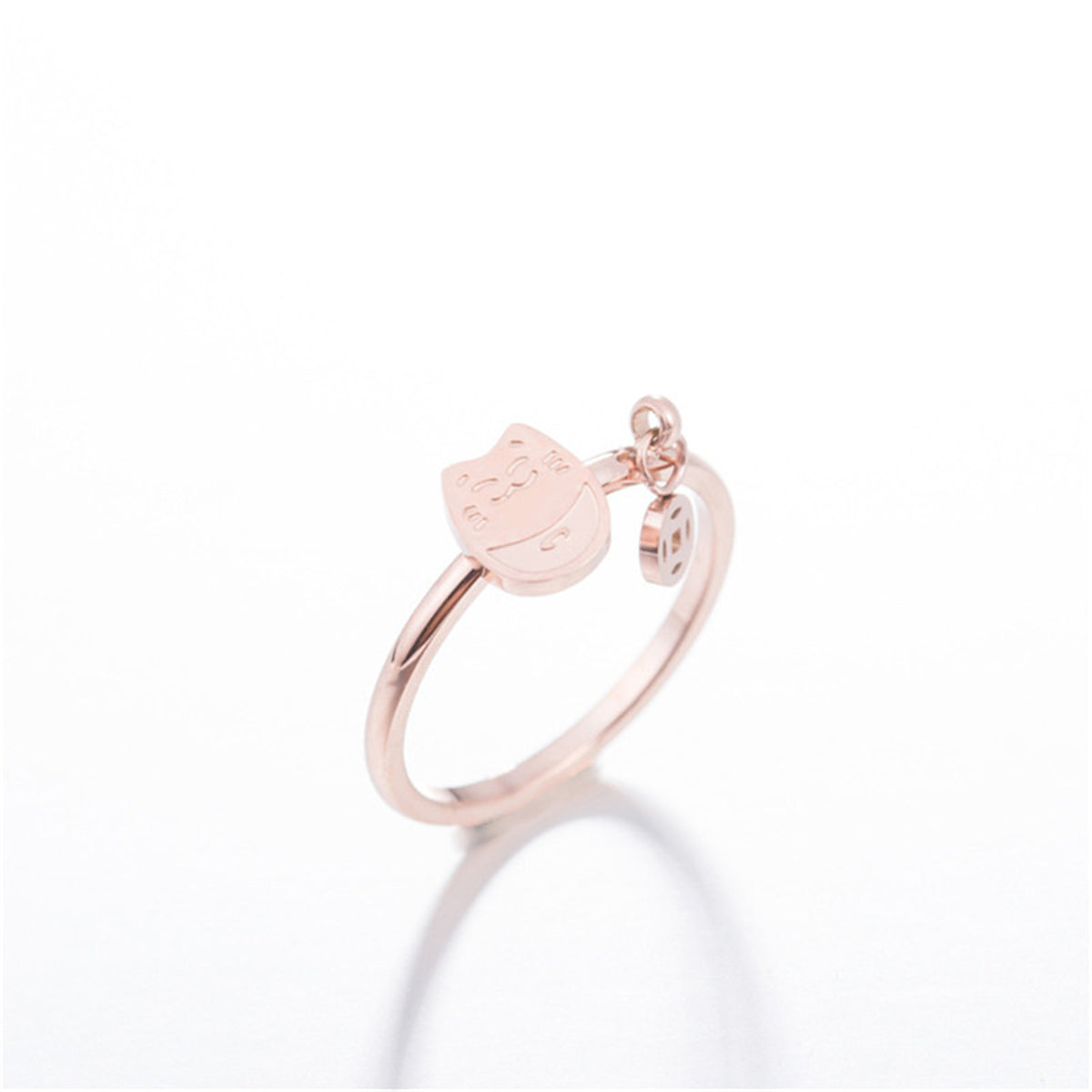18K Rose Gold-Plated Kitty and Coin Ring, rose gold statement rings for women, elegant gift for her, side view