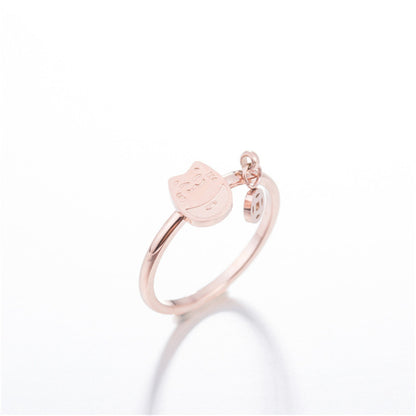 18K Rose Gold-Plated Kitty and Coin Ring, rose gold statement rings for women, elegant gift for her, side view