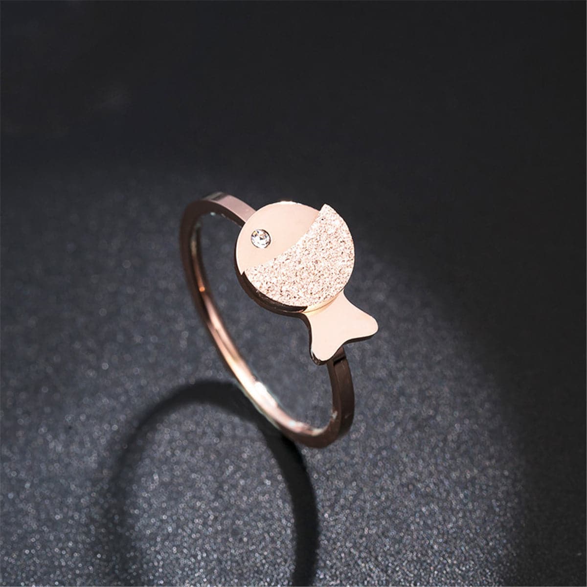 Cubic Zirconia & 18K Rose Gold-Plated Frosted Fish Ring