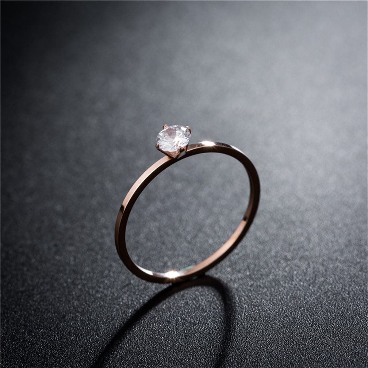 Cubic Zirconia and 18K Rose Gold-Plated Cocktail Ring, rose gold statement rings for women, botanical inspired, side view