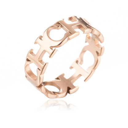 18K Rose Gold-Plated 'CH' Band Ring, rose gold statement rings for women, everyday style, front view