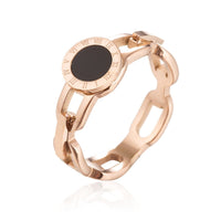 Black Shell & 18k Rose Gold-Plated Link Roman Numeral Ring