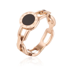 Black Shell & 18K Rose Gold-Plated Link Roman Numeral Ring