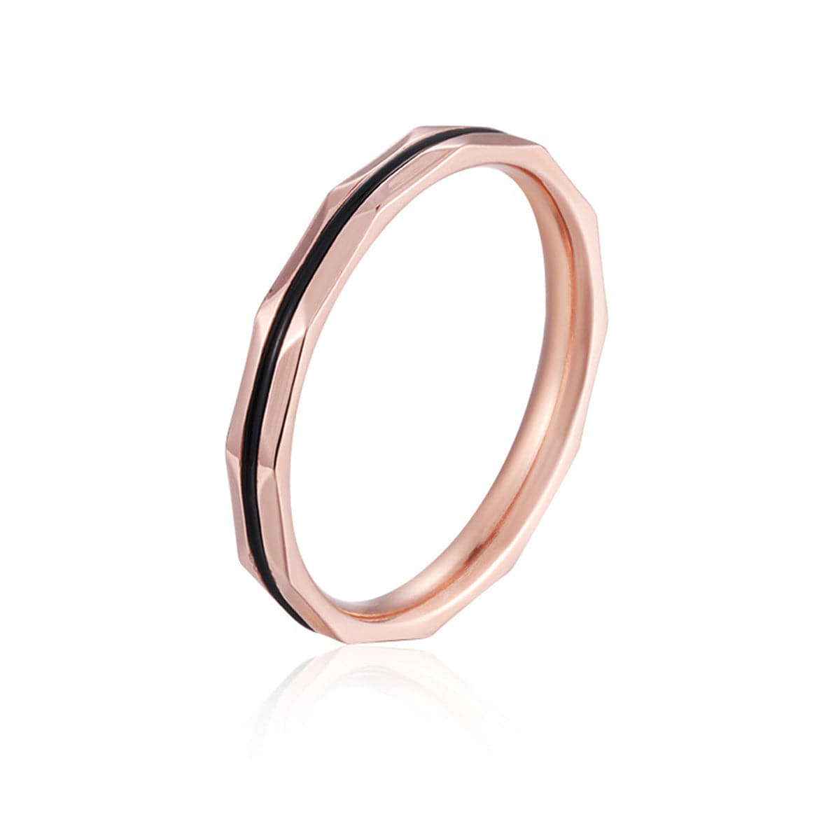 18K Rose Gold-Plated Enamel-Stripe Band Ring, rose gold statement rings for women, everyday style, front view