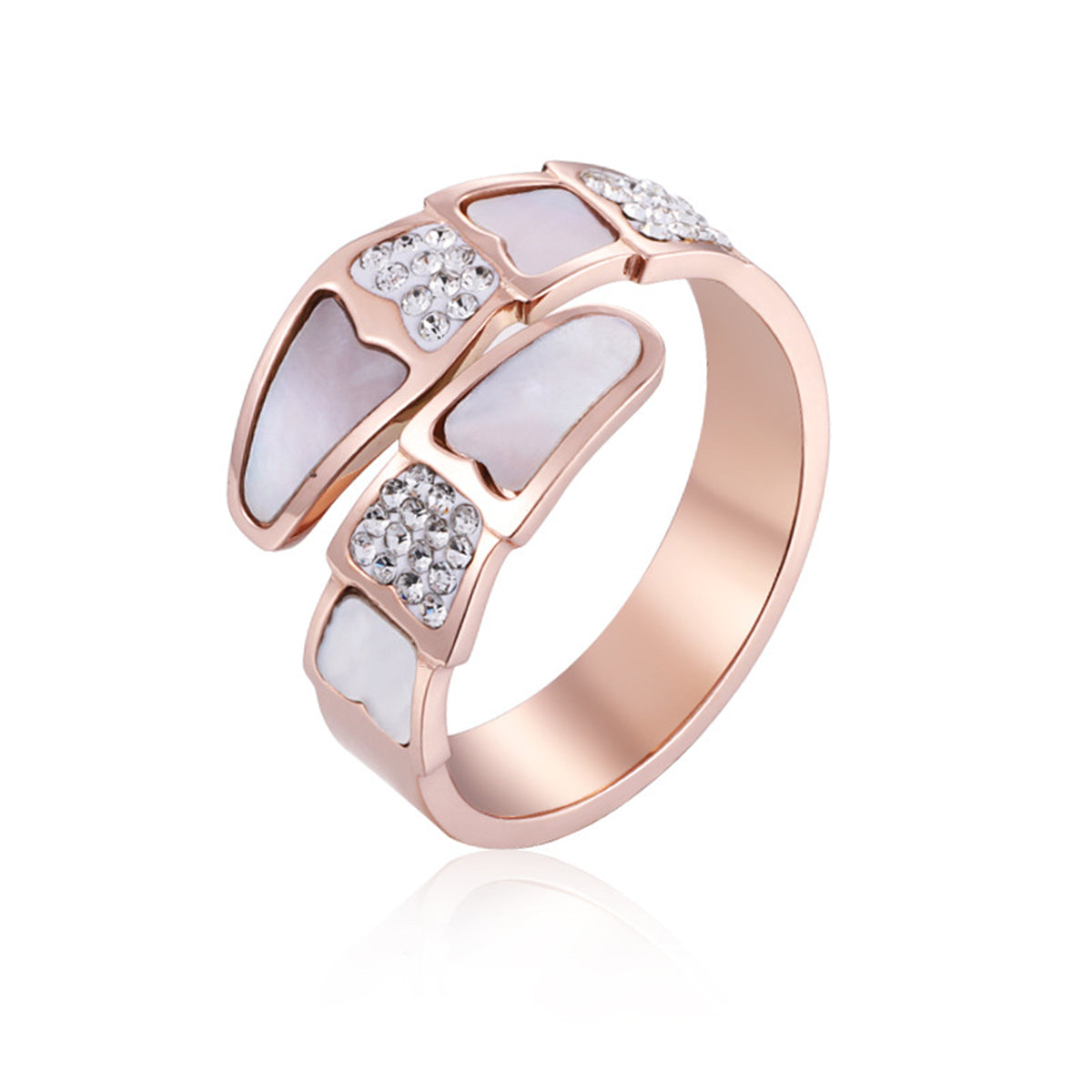 Cubic Zirconia and Shell Pangolin Scale Bypass Ring, statement rings for women, everyday style, lifestyle look